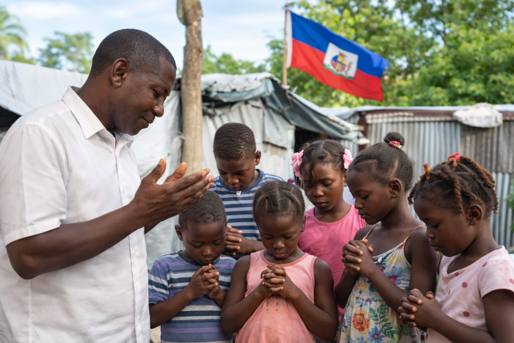 hope in Haiti as Pastor Rosie prays with the kids
